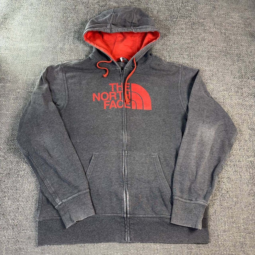 The North Face Full Zip Hoodie Mens Large Grey Red Logo Gorpcore Sweatshirt
